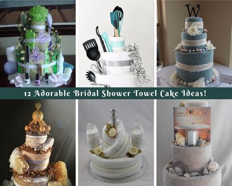 Bridal shower towel cakes are perfect DIY gifts. They’re easy, practical, and the bride will love hers so much, she might not want to take it apart! Towel Cakes Diy, Dish Towel Cakes, Wedding Shower Gifts Basket, Diy Gifts Easy, Bridal Shower Crafts, Kitchen Towel Cakes, Wedding Towel Cakes, Diy Bridal Shower Gifts, Wedding Cake Centerpieces