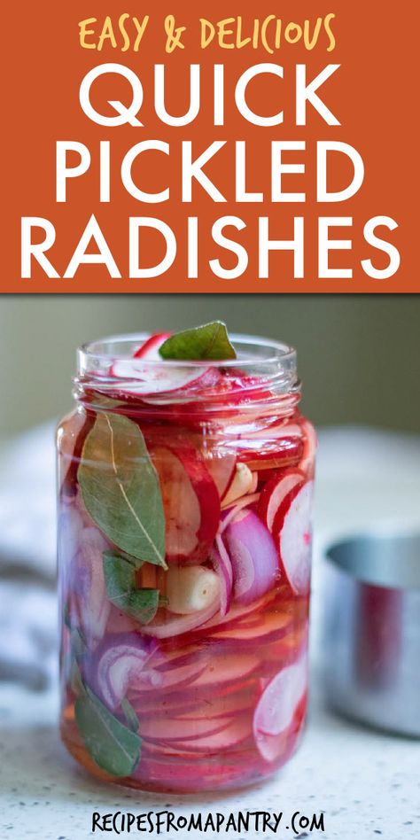 Radishes Recipe, Quick Pickled Radishes, Pickled Vegetables Recipe, Canning Ideas, Canning Recipe, Quick Pickled, Radish Recipes, Pickled Radishes, Refrigerator Pickles