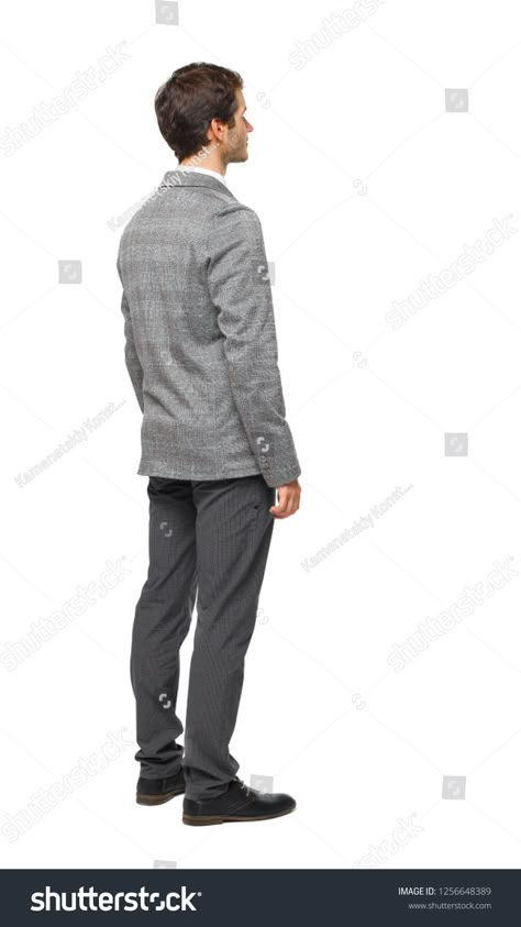 Side view of Business man looks. Rear view people collection. backside view of person. A young guy in a gray suit is looking sideways.Rear#people#collection#man Man Looking Up, Suit Drawing, Formal Dresses For Men, Suits Men Business, Hand Drawing Reference, Body Shots, Standing Poses, Figure Poses, Man Standing