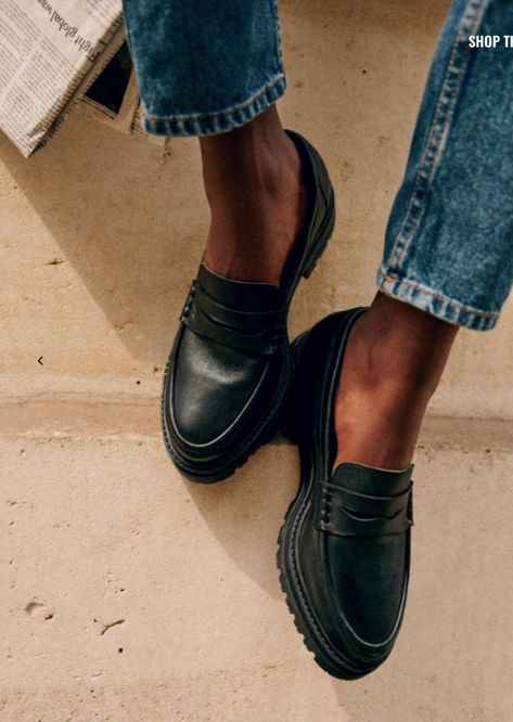 Sezane Albane Loafers Review Chunky Loafers, Loafer Sneakers, Black Loafers, Sheep Leather, Rubber Heels, Style Blog, Penny Loafers, Parisian Style, Leather Loafers