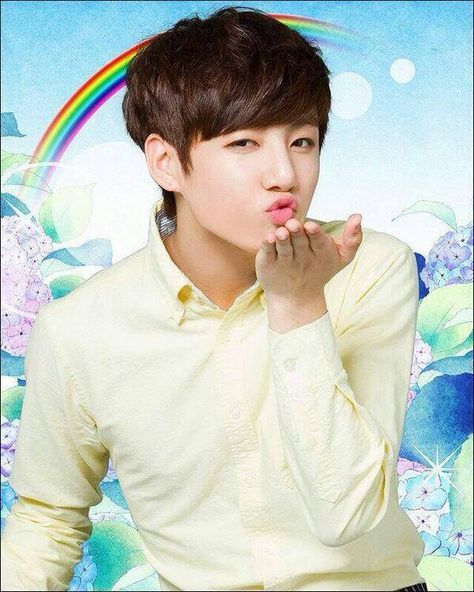 What is this picture? The rainbow, the flowers and a childish boy blowing you a kiss xD Bts I Need U, Blowing Kisses, Jungkook Selca, Jungkook Aesthetic, Jimin Jungkook, Jungkook Cute, Vixx, Bts Bangtan Boy, Old Pictures