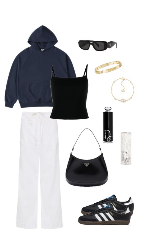 dark colours outfit inspo White Adidas Outfit, Blue Linen Pants Outfit, Blue Hoodie Outfit, Cartier Diamond Bracelet, Linen Pants Black, Samba Outfits, Dior Bracelet, Blue Linen Pants, Cartier Diamond