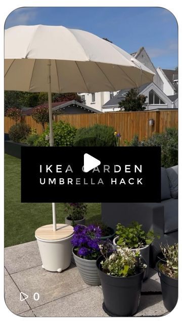 Ash O'Buachalla on Instagram: "I'm throwing some shade.   My favourite @ikea diy garden hack. I can roll this umbrella stand around the garden and use it as a side table.   I'll post product details in my highlights - garden umbrella. Or DM me and I'll send you the links.   Enjoy the sunshine   #doingupmyhome  #ikeahack  #gardenhacks  #diygarden  #ikeaatmine" Umbrella Garden Ideas, Rolling Umbrella Stand Diy, Ikea Outdoor Hacks, Ikea Outdoor Ideas, Umbrella Base Diy Ideas, Garden Umbrella Ideas, Garden Shade Ideas, Diy Umbrella Stand Outdoor, Ikea Garden Hack