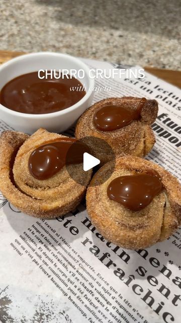 67K views · 10K likes | Ivy on Instagram: "Churro cruffins with cajeta 🤍  cruffin=croissant muffin   Cajeta is very similar to dulce de leche. Both made with just sugar and milk. However, cajeta is made with goat’s milk.   Ingredients: 2 puff pastry sheets, thawed but still cold  1/4 cup salted butter  1/2 cup of sugar 1 tablespoon ground cinnamon  *Cajeta or other dipping sauce   Preheat oven to 400 1.Combine sugar and cinnamon until fully combined. 2.Roll out puff pastry sheets on floured surface so they are both the same size.  3.Spread butter on one layer of puff pastry. 4.Cover that with cinnamon sugar mixture. 5.Add second layer of puff pastry on top. 6.Slice puff pastry into strips. I made about 7. 7.Then roll slices cinnamon roll style. 8.Place rolls into greased muffin or cupcake Churro Cruffins, Churro Cruffin, Cruffin Recipe With Puff Pastry, Puff Pastry Cinnamon Twists, Cruffins With Puff Pastry Video, Sugar Puffs, Hispanic Kitchen, Puff Pastry Sheets, Pastry Sheets