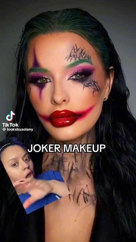 Female Joker Cosplay Ideas, Joker And Joker Couple Costume, Women As Men Halloween Costumes, Joker Makeup Tutorial Female, Couple Joker Costume, Womens Joker Halloween Costume, Women Joker Halloween Costumes, Cute Joker Costume Women, Maquillage Halloween Couple