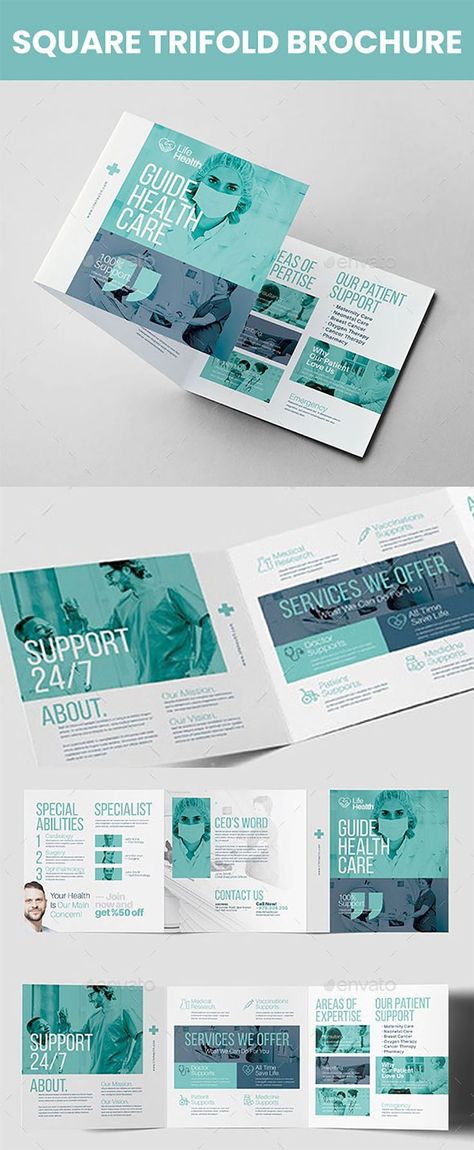 Health care brochure helps to promote medical service with a wonderful design. You get a premium-quality design with a source file ( Illustrator, Photoshop). Print-Ready Vector EPS and PDF file, all support, and Unlimited Revisions! #squaretrifoldbrochure #brochuredesigner #brochuredesignservice #squarebrochure #squarebrochuredesign #medicalbrochuredesign #doctorbrochure #medicalsquarebrochure #healthcarebrochure #healthbrochure #hospitalbrochure #medicalclinicbrochure #patientbrochure #clinic Booklet Design Layout, Square Trifold Brochure, Catalog Design Layout, Medical Brochure, Brochure Design Creative, Brochure Design Layout, Modern Brochures, Brochure Inspiration, Trifold Brochure Design