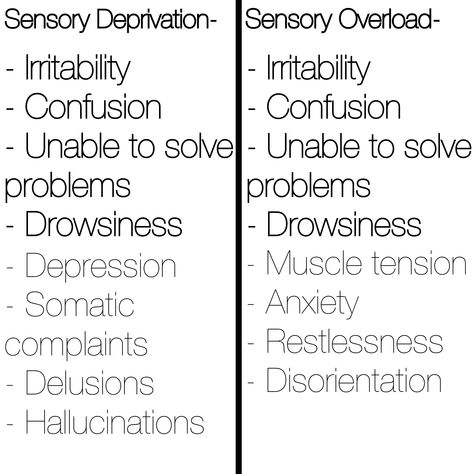 Sensory deprivation vs Sensory overload Sensory Perception Nursing, Nursing Templates, Nursing School Studying Cheat Sheets, Study Exam, Student Tips, Sensory Deprivation, Nursing Student Tips, Nursing School Survival, Sensory Overload