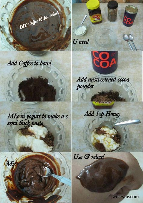 DIY Coffee-chocolate mask http://www.wiseshe.com/2013/07/diy-coffee-cocoa-facial-mask-for-all-skin-types.html Chocolate Facial, Chocolate Face Mask, Thick Yogurt, Chocolate Diy, Tumeric Face Mask, Anti Itch Cream, Skin Care Masks, Cleansing Mask, Face Mask Recipe