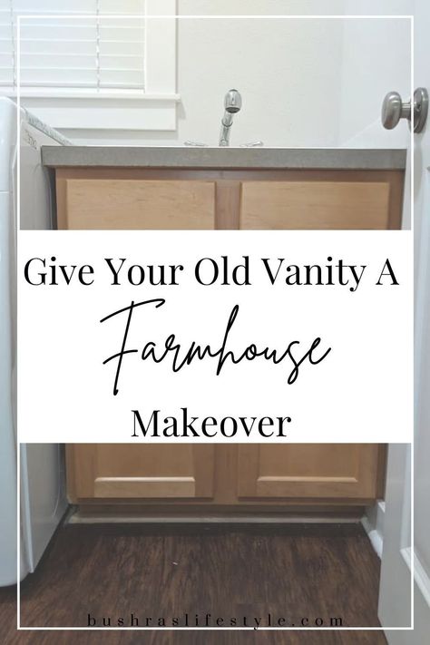 Farmhouse Bathroom Vanity Colors, Gray Bathroom Vanity Farmhouse, Cheap Farmhouse Bathroom Makeover, Refurbish Bathroom Vanity, Rustic Farmhouse Bathroom Vanity, Repurposed Bathroom Vanity Ideas, Bathroom Vanity Refurbished Diy, Refurbished Bathroom Vanity, White Wash Bathroom Vanity