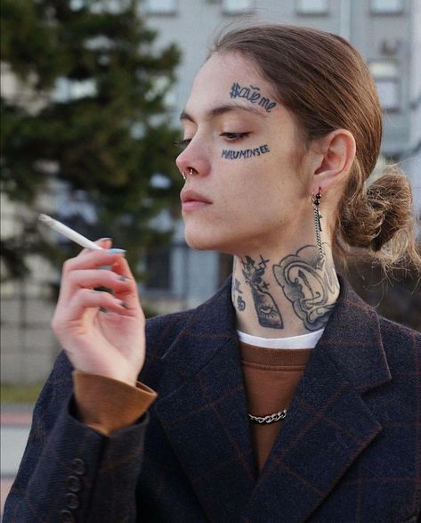 Alt Style Inspiration, Face Tats, Facial Tattoos, Face Tattoos, Funny Tattoos, Face Tattoo, Male Portrait, Autumn Aesthetic, Aesthetic Images