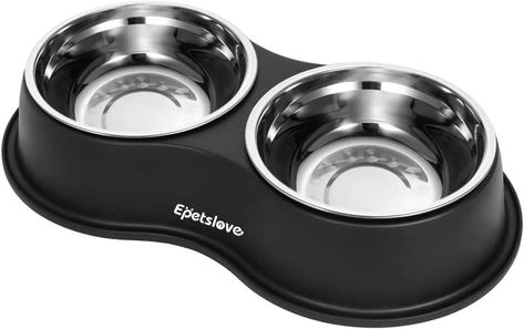 Dog Bowls Double Dog Water and Food Bowls Stainless Steel Bowls, Dog Food Bowls, Pet Feeding Essentials Dog Bowls In Kitchen, Diy Elevated Dog Bowls, Built In Dog Bowls, Dog Bowls Diy, Dog Bowls Stand, Puppy Food Bowl, Pet Feeder Station, Cute Dog Bowls, Public Playground