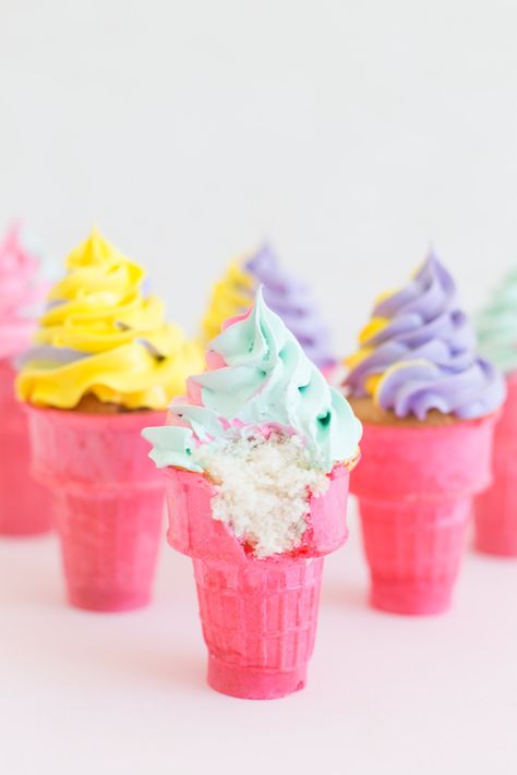 You guys! This was supposed to go up to match the ice cream clutch but then I was traveling and NOW here we are!! REGARDLESS! Any day is a good day for learning how to make ice cream cone cupcakes!! Have you ever had them?? I feel like this was such a bake sale kind… Icecream Cone Cupcakes, Cupcake Cones Recipe, Ice Cream Cone Cupcake, Ice Cream Birthday Party Ideas, Cupcake Ice Cream Cones, Pastel Sweets, Ice Cream Party Ideas, Cone Cupcakes, Party Food For A Crowd