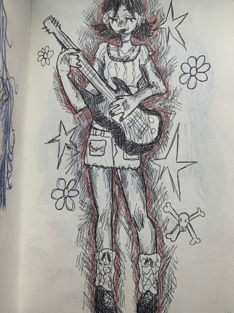 Girl With Guitar, Guitar Sketch, Guitar Drawing, Guitar Girl, Drawing Projects, Body Drawing, Art Block, Drawing Techniques, Girl Drawing