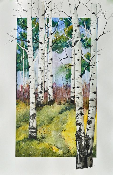 Abstract Aspen, Watercolor and Ink Painting Original, Fine Art, Aspen Trees, Forest Scene, Mountain Landscape, Colorado, Terri Robertson Art - Etsy Colorado Art, Floral Watercolor Paintings, Colorado Artists, Trees Forest, Aspen Trees, Watercolor Wash, Fine Art Landscape, Autumn Painting, Ink Painting