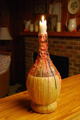 Chianti Bottle with a dripping candle #1970s #hippie #boho The Cottage: Recycling Wine Bottle Drip Candles, Color Drip Candles, Drip Candles, Romantic Wine, Cheap Candles, Zodiac Candle, Dripping Candles, Bottle Candles, Advent Candles