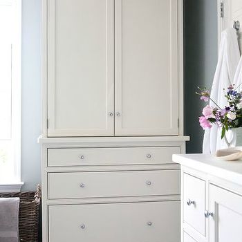 Hidden Hampers - Contemporary - bathroom - Mark Williams Design Free Standing Linen Closet, White Linen Cabinet, Freestanding Linen Cabinet, Linen Storage Cabinet, Bathroom Linen Closet, Woven Hamper, Sage Design, Linen Closets, Bathroom Freestanding