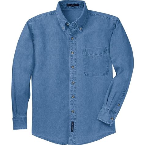 denim shirts ❤ liked on Polyvore featuring tops, blue shirt, blue denim shirt, shirts & tops, denim shirt and blue top Denim Shirt Men, Long Sleeve Denim Shirt, Denim Shirts, Port Authority, Faded Denim, Men Shirt Style, Denim Shirt, Jeans Style, Casual Button Down Shirts