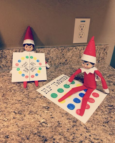 Twister Elf On The Shelf, Elf Sleepover, Elf Twister, Elf 2024, Christmas Setup, Elf Ideas Easy, Awesome Elf On The Shelf Ideas, Elf Activities, Xmas Elf