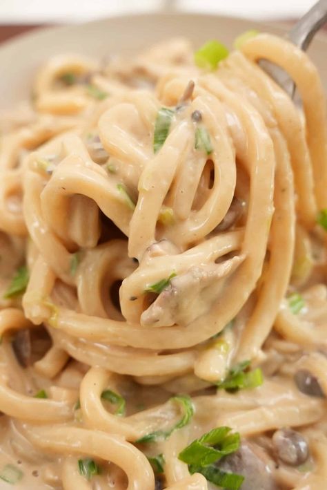 Creamy Mushroom Udon - CJ Eats Recipes Creamy Udon, Mushroom Udon, Mushroom Noodles, Cj Eats, Mushroom Cream Sauce, Udon Recipe, Truffle Mushroom, Mushroom Cream Sauces, Mushroom Broth