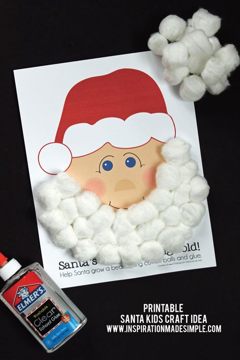 Beard Printable, Craft With Cotton, Santa Kids Crafts, Cotton Ball Crafts, Santa Activity, Turkey Crafts Kids, Santa Craft, Grow A Beard, Preschool Christmas Activities