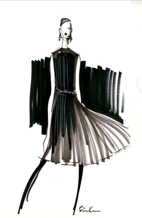 BR fashion sketch of my favorite pleated dress from the Anna Karenina Collection. #BRAnnaK Fashion Illustration Techniques, Silhouette Mode, Fashion Design Inspiration, Fashion Sketching, Fashion Design Sketch, Paper Fashion, Fashion Design Sketchbook, Anna Karenina, Fashion Design Portfolio