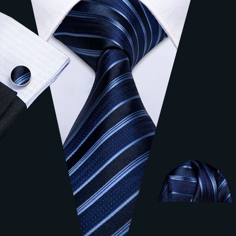 Deep Blue Striped Men's Tie Handkerchief Cufflinks Set 💰15% off entire order no minimum purchase.💰 📍Sale code“15off”📍 Check on the website 👉🏻：https://bit.ly/3e6OmhW  #business #businessmen #ties2you #girllikeyou #bestwedding #freeshipping #morediscount #handsome #mens #mensstyle #suitup #guyswithtattoos #guyswithstyle #styleformen #springfashion #dapper #newstyle #suit Men Ties, Formal Tie, Blue Suit Men, Prom Gift, Mens Silk Ties, Clothes Men, Designer Ties, Silk Set, Cufflink Set