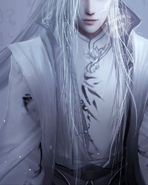 I can just picture this outfit as King Thranduil in his Winter regalia! White Hair Elf Male, Autumn Ball, Winter Elf, Ibuki Satsuki, Ice Dragon, White Shadow, Ice King, Fantasy Male, Anime Guy