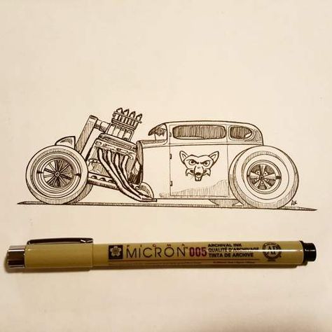 Hot Rod Sketch, Rat Rod Tattoo, Rat Rod Drawings, Car Engine Drawing, Hot Rod Drawings, Hotrod Tattoos, Engine Drawing, Hot Rod Art, Silver Surfer Comic