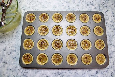 Mini Pecan Pies | Just A Pinch Recipes Tiny Pecan Pies, Pecan Pie Cookies, Mini Pecan Pies, Pecan Pies, Just A Pinch Recipes, Just A Pinch, Mini Pies, Muffin Tins, Muffin Tin