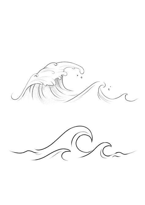 Sea Waves Tattoo Ideas, Simple Waves Drawing, Waves Simple Drawing, Ocean Waves Drawing Simple, Wave Drawing Simple, Waves Tattoo Minimalist, Sea Waves Tattoo, Wave Line Tattoo, Wave Tattoo Minimalist