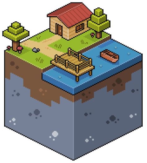 Minecraft 2d Pixel Art, 3d House Drawing, Isometric Landscape, Landscape With House, Isometric Pixel, Cat Game, Pixel Art Tutorial, Arte 8 Bits, Isometric Art