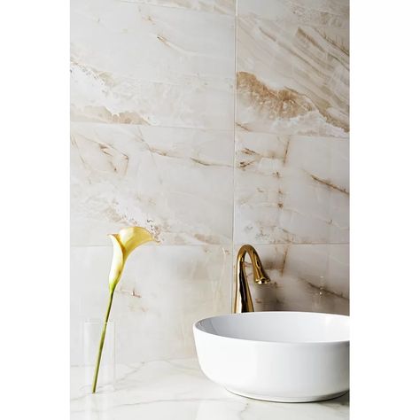 Cream Backsplash, Gold Bad, Backsplash Wall, Polished Porcelain Tiles, Beige Tile, Ivy Hill Tile, Marble Look Tile, Powder Bath, Commercial Flooring