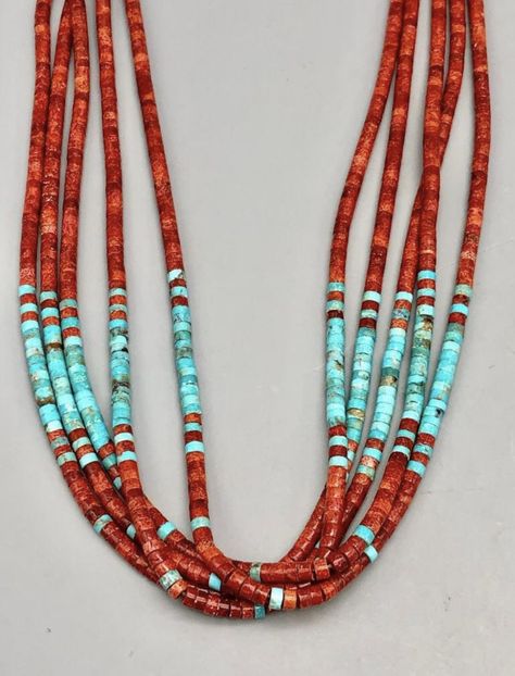 Heishi Jewelry, Talk To Someone, Seed Bead Jewelry Patterns, Beaded Jewelry Necklaces, Beaded Necklace Designs, Turquoise Jewelry Native American, Necklace Patterns, Jewelry Auction, Coral Jewelry