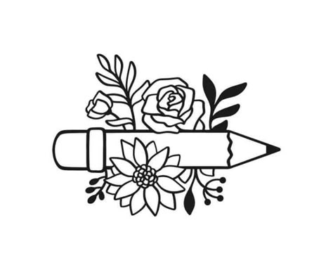 Pencil Flowers, Teacher Tattoos, Pencil Tattoo, Projets Cricut, Flowers Svg, School Pencils, Cricut Projects Beginner, Free Svg Cut Files, Monogram Frame