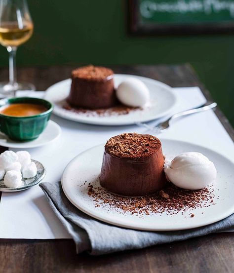 Australian Gourmet Traveller recipe for chocolate marquise with lime and coconut sorbet by Public restaurant in Brisbane. Chocolate Marquise, Mold Recipes, Public Restaurant, Granitas, Coconut Sorbet, Valentines Day Desserts, Strawberry Desserts, Drinks Recipes, Plated Desserts