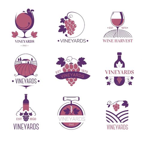 Grape Logo, Wine Logo Ideas, Wine Shop Logo, Wine Bar Logo, Wine Logo Design Ideas, Wine Logos Ideas, Vineyard Logo, Vineyard Logo Design, Vineyard Logo Design Inspiration