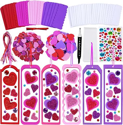 Amazon.com: 24 Sets Valentine's Day Decoration DIY Foam Heart Bookmarks Valentine Craft Kits Blank Foam Bookmarks with Assorted Hearts Stickers for Kids Classroom Activity Reading Valentine Favors Gift Exchange : Toys & Games Reading Party, Valentines Bookmarks, Valentine Favors, Dance Decorations, February Crafts, Valentine's Day Decorations, Valentine Craft, Heart Bookmark, Diy Heart