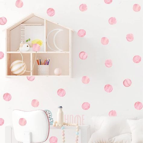 PRICES MAY VARY. Creative watercolor cute decoration wall decals for girls bedroom，Suitable for decoration wall stickers for bedroom girls It's pre-cut design and made of self-adhesive decal material. Remove it in seconds without damaging paint Polka dot wall decals Leave no glue residual on any surfaces such as wall, glass, wood User-friendly and no special skills required. The nursery decors suit all type of wall/door colors colors You will get 48 pink polka dot wall decals，stand up to the moi Pink Wall Stickers, Baby Nursery Wall Decals, Murs Roses, Polka Dot Wall Decals, Polka Dot Walls, Childrens Wall Stickers, Nursery Wall Stickers, Dots Wallpaper, Diy Vinyl