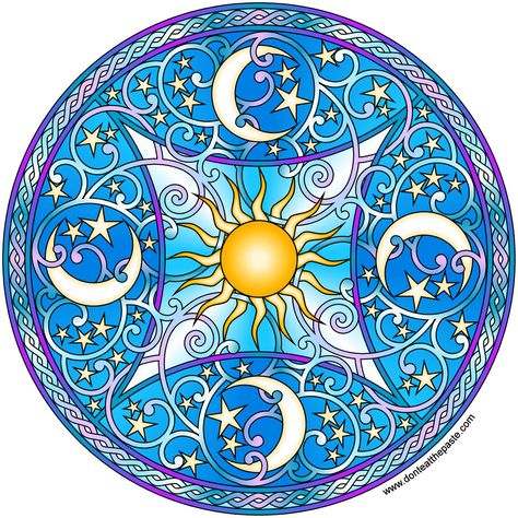 Celestial Mandala Celestial Mandala, Sun And Moon Mandala, Sun Mandala, Moon Mandala, Sun Moon And Stars, Mandalas Painting, Mandalas Drawing, Celestial Art, Mandalas Design