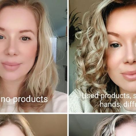 Alida on Instagram: "No styling VS styling.  There are many ways to style wavy or curly hair and than there is NO styling aka naked hair.  In this picture you see 4 ways I styled or actually didnt style my hair.  Top left: I just washed, conditioned and let my hair airdry. The most simple way. I do this when I am tired, lazy or out of time.   Top right: Here I used a method that Ive never tried before. I saw this at @tinkelbel1975 and its called the creamsandwich. I will post a reel soon how I styled. This  technique includes products and I diffused my hair to get to this result.  Bottom left: I just washed, conditioned, brushed my hair and blow dried it so it got really straight. Honestly I dont know why I used a straightener in the past 🤦🏼‍♀️  Bottom right: Here I used products and I b Brushed Curly Hair, Wavy Vs Curly Hair, Wavy Or Curly Hair, Style My Hair, I Am Tired, Am Tired, Out Of Time, Wavy Curly Hair, I Dont Know