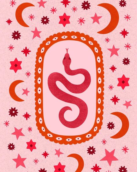 Folk Snake Art, Funky Illustrations Design, Snake Art Aesthetic, Snake Illustration Cute, Mexican Motifs, Snake Artwork, Symbol Painting, Snake Illustration, Space Phone Wallpaper