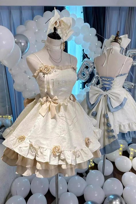 Apricot Print Ruffle Bowknot Sweet Princess Lolita Jsk Dress – LolitaInside Princesscore Clothes, Dresses Reference, Jsk Dress, Style Types, Spring Summer Autumn Winter, Theme Dress, Kawaii Fashion Outfits, Fashionista Clothes, Fashion Inspiration Design