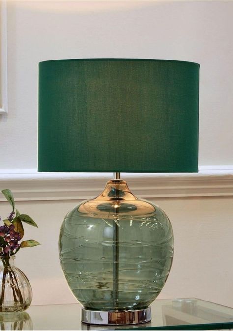 Green Glass Table, Blue Glass Lamp, Small Table Lamps, Green And Copper, Green Table Lamp, Touch Table Lamps, Pottery Lamp, Touch Table, Living Room Update