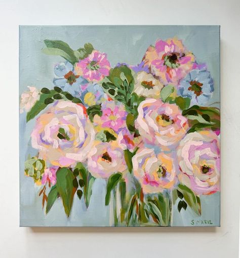 Samantha Stolinski | 2 new minis are up on the site! 8x8 on canvas www.smarieart.com | Instagram Floral Acrylic Painting, Paint Flowers, Paintings & Prints, Floral Painting, Brush Strokes, Acrylic On Canvas, Attention To Detail, Eye Candy, Office Decor