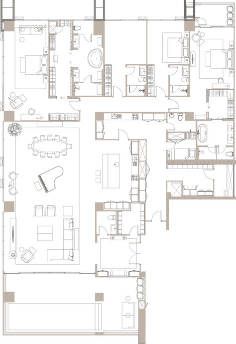 The Residences at Sindhorn Kempinski Master Room Layout Floor Plans, Sindhorn Kempinski Hotel Bangkok, Luxury Hotel Room Bedroom Suites Interior Design, Bangkok Penthouse, Penthouse Layout Floor Plans, Luxury Hotel Room Bedroom Suites, Penthouse Layout, Hotel Layout, Hotel Room Design Plan