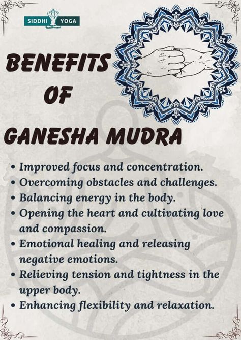 Ganesha Mudra: Meaning, Benefits, & How to Do | Siddhi Yoga Ganesh Mudra, Mudras Meanings Hands, Ganesha Mudra, Hakini Mudra Benefits, Vayu Mudra Benefits, Mudras Meanings, Mudra For Memory Power, Uttarabodhi Mudra, Ayurveda Yoga