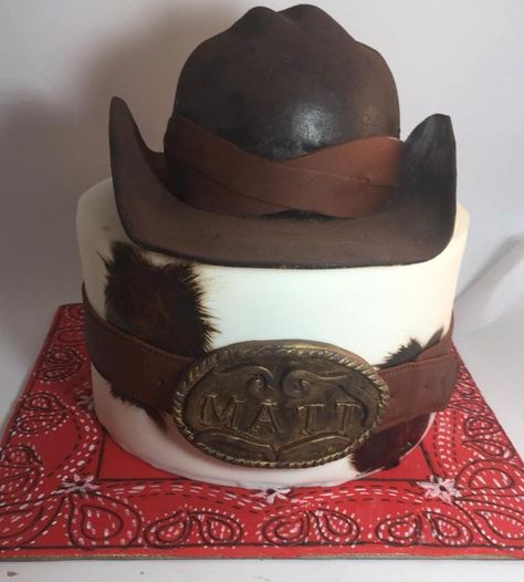 Cowhide Cake, Bandana Cake, Cowboy Hat Cake, Western Theme Cakes, Cow Cake, American Buttercream, Cow Cakes, Hat Cake, Cowboy Theme