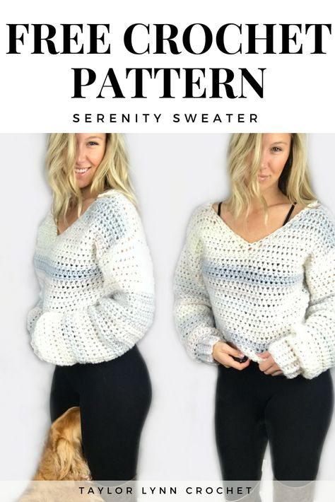 Serenity Sweater Crochet Pattern - Crochet Sweater Pattern Free Women, Taylor Lynn, Pattern Crochet Sweater, Sweater Pattern Crochet, Free Crochet Sweater, Crochet Sweater Free, Crochet Sweater Pattern, Black Crochet Dress, Crochet Jumper