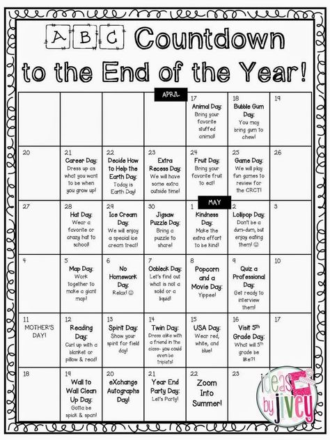 Spark Student Motivation: Bubble Gum Day! End Of The Year Countdown Activities, End Of Year Countdown Ideas 2nd Grade, End Of Year Theme Days Kindergarten, Abc Countdown To Summer 2nd Grade, A-z End Of Year Countdown, Abc Countdown, School Countdown, Art Centers, Spring School