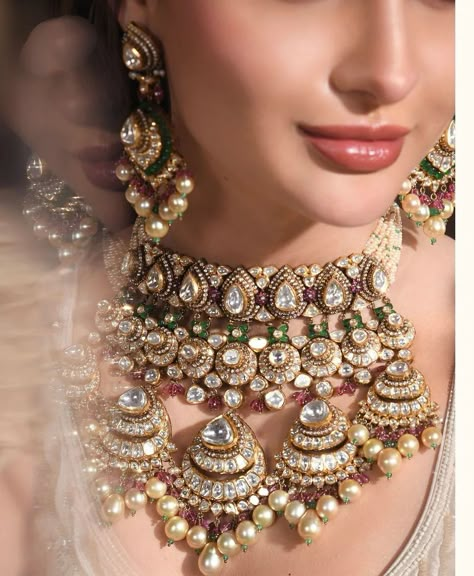 VeroniQ Trends(+91-9549901009) is a Leading manufacturer of Kundan,Polki Jewelry& Garments in India. We make any jewelry on order. Almost all designs on our page can be made anytime on order To order click on the link www.veroniqtrends.com or message. For international buyers or drop a message (What’s App) (+91-9549901009)(India)or Drop a Mail at info@veroniqtrends.com #veroniqtrendsjewellery #veroniqtrends #kundanjewellery #meenakarijewellery #earrings #necklace #bridaljewelry #sabyasachi... Kundan Polki Jewellery, Polki Necklace Bridal, Polki Jewellery Sabyasachi, Sabyasachi Earrings, Manish Malhotra Bridal, Jewellery Moodboard, Beautiful Diamond Jewelry, Royal Necklace, Desi Jewellery